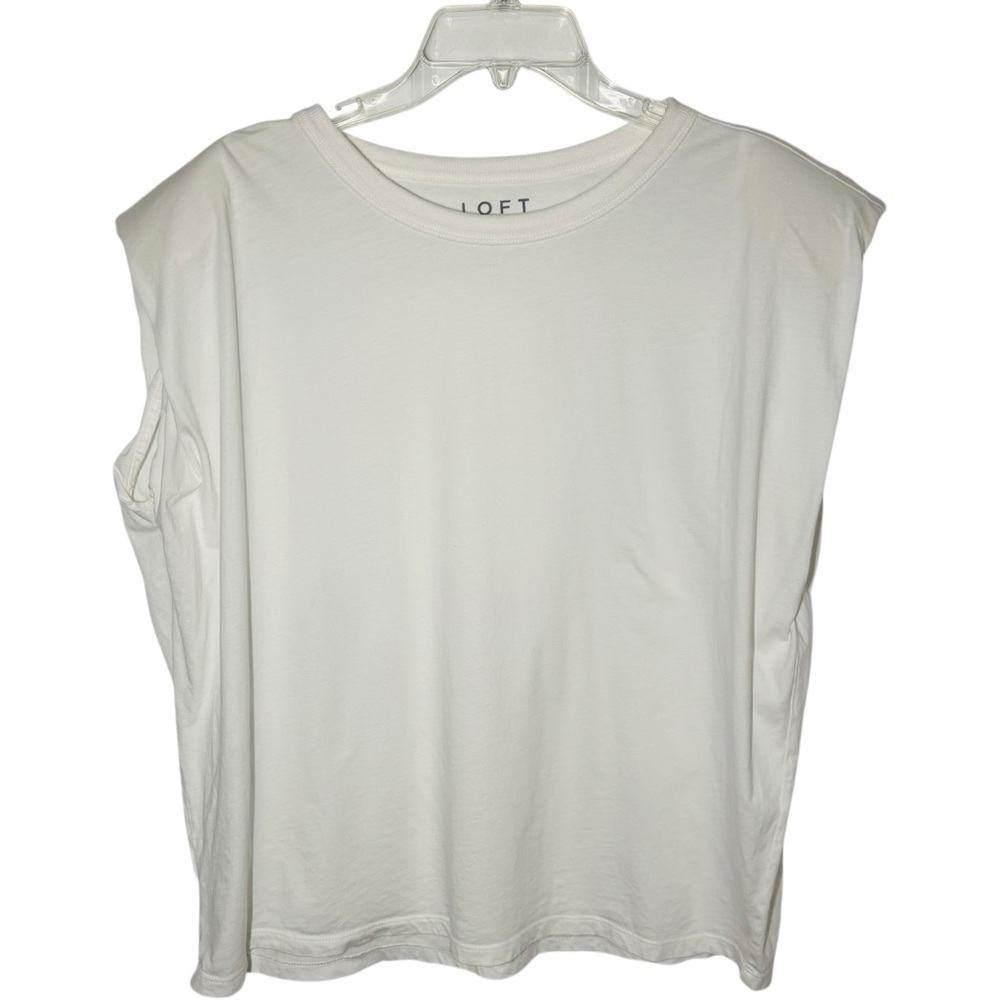 LOFT Women's White Muscle Tee Structured Shoulder Pads Sleeveless Tank Shirt